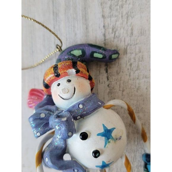 Snowman glitter present AS IS candy cane bow star ornament Xmas - Picture 5 of 11